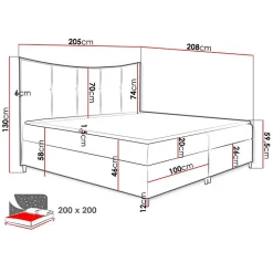 Mobilier1 Lit continental Baltimore 178, Double, Gris, Tissu, Disponible
