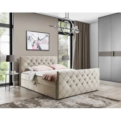 Mobilier1 Lit continental Baltimore 158, Double, Brun clair, Tissu, Disponible Clearance