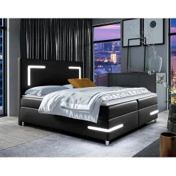 Mobilier1 Lit continental Baltimore 173, Unique, Noir, Faux cuir, Disponible Discount