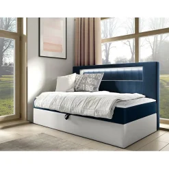 Mobilier1 Lit continental Baltimore 168, Unique, Bleu, Faux cuir, Disponible Discount