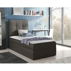 Mobilier1 Lit continental Baltimore 180, Unique, Gris, Faux cuir, Disponible
