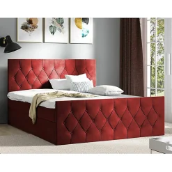 Mobilier1 Lit continental Baltimore 161, Unique, Rouge, Tissu, Disponible Sale