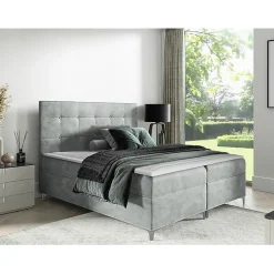 Mobilier1 Lit continental Baltimore 185, Unique, Gris, Tissu, Disponible