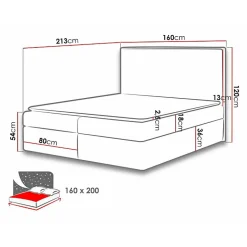 Mobilier1 Lit continental Baltimore 163, Double, Gris, Tissu, Disponible Hot