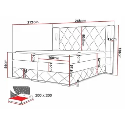 Mobilier1 Lit continental Baltimore 187, Double, Gris, Tissu, Disponible Best