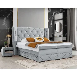 Mobilier1 Lit continental Baltimore 187, Double, Gris, Tissu, Disponible Best