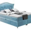 Mobilier1 Lit continental Baltimore 135, Double, Bleu, Tissu, Disponible