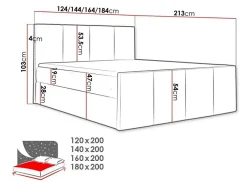 Mobilier1 Lit continental Baltimore 154, Double, Rouge, Tissu, Disponible New
