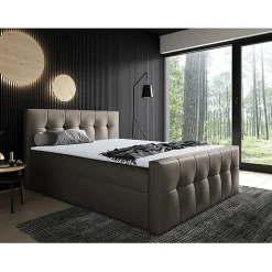 Mobilier1 Lit continental Baltimore 138, Double, Marron, Faux cuir, Disponible Sale