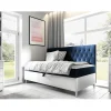 Mobilier1 Lit continental Baltimore 166, Unique, Bleu, Faux cuir, Disponible