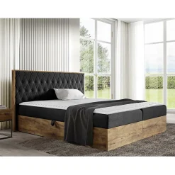 Mobilier1 Lit continental Baltimore 190, Double, Noir, Tissu, Disponible Hot