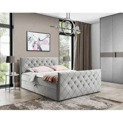 Mobilier1 Lit continental Baltimore 158, Double, Gris, Tissu, Disponible Clearance