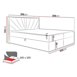 Mobilier1 Lit continental Baltimore 191, Double, Noir, Tissu, Disponible