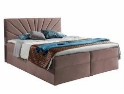 Mobilier1 Lit continental Baltimore 146, Double, Rose, Tissu, Disponible
