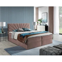 Mobilier1 Lit continental Baltimore 146, Double, Rose, Tissu, Disponible