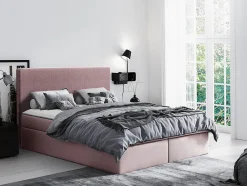 Mobilier1 Lit continental Baltimore 126, Double, Rose, Tissu, Disponible