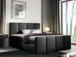 Mobilier1 Lit continental Baltimore 154, Double, Noir, Faux cuir, Disponible