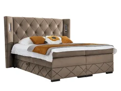 Mobilier1 Lit continental Baltimore 187, Double, Marron, Tissu, Disponible
