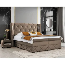 Mobilier1 Lit continental Baltimore 187, Double, Marron, Tissu, Disponible