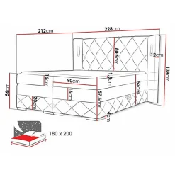 Mobilier1 Lit continental Baltimore 187, Double, Marron, Tissu, Disponible