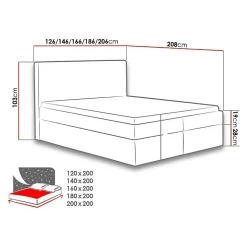 Mobilier1 Lit continental Baltimore 126, Double, Rouge, Tissu, Disponible Outlet