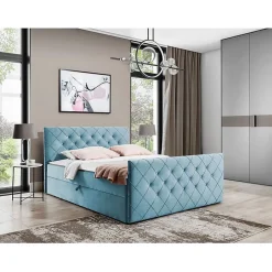 Mobilier1 Lit continental Baltimore 158, Double, Bleu, Tissu, Disponible