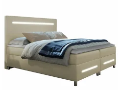 Mobilier1 Lit continental Baltimore 174, Double, Brun clair, Faux cuir Hot