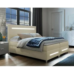 Mobilier1 Lit continental Baltimore 174, Double, Brun clair, Faux cuir Hot