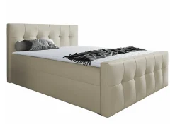 Mobilier1 Lit continental Baltimore 138, Unique, Brun clair, Faux cuir