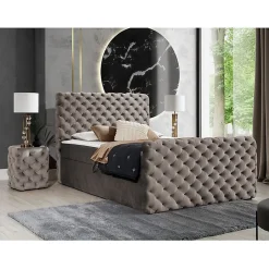 Mobilier1 Lit continental Baltimore 186, Unique, Brun clair, Tissu, Disponible Best