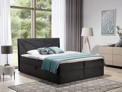 Mobilier1 Lit continental Baltimore 144, Unique, Noir, Tissu, Disponible Online