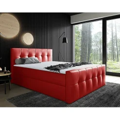 Mobilier1 Lit continental Baltimore 138, Double, Rouge, Faux cuir, Disponible