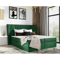 Mobilier1 Lit continental Baltimore 184, Double, Vert, Tissu, Disponible