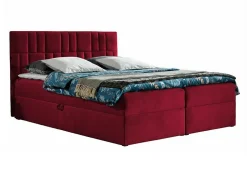 Mobilier1 Lit continental Baltimore 143, Double, Rouge, Tissu, Disponible