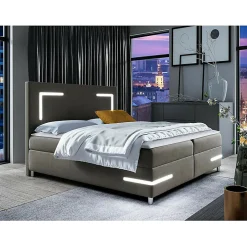 Mobilier1 Lit continental Baltimore 173, Double, Marron, Tissu, Disponible