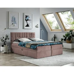 Mobilier1 Lit continental Baltimore 143, Double, Rose, Tissu, Disponible Online