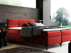 Mobilier1 Lit continental Baltimore 134, Double, Rouge, Faux cuir, Disponible
