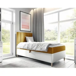 Mobilier1 Lit continental Baltimore 170, Unique, Jaune, Faux cuir, Disponible