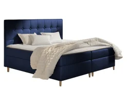 Mobilier1 Lit continental Baltimore 130, Unique, Bleu, Tissu, Disponible