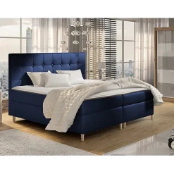 Mobilier1 Lit continental Baltimore 130, Unique, Bleu, Tissu, Disponible