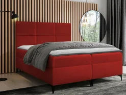 Mobilier1 Lit continental Baltimore 133, Double, Rouge, Tissu, Disponible Discount