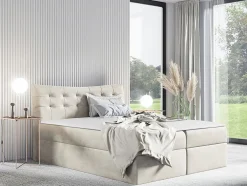Mobilier1 Lit continental Baltimore 157, Double, Brun clair, Tissu, Disponible