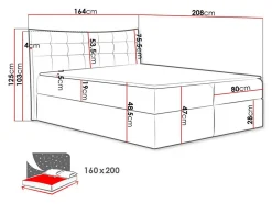 Mobilier1 Lit continental Baltimore 157, Double, Brun clair, Tissu, Disponible