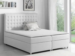 Mobilier1 Lit continental Baltimore 115, Double, Blanc, Faux cuir, Disponible Sale
