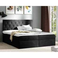 Mobilier1 Lit continental Baltimore 159, Double, Noir, Tissu, Disponible