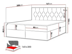 Mobilier1 Lit continental Baltimore 159, Double, Noir, Tissu, Disponible