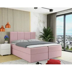 Mobilier1 Lit continental Baltimore 147, Double, Rose, Tissu, Disponible Discount