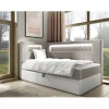 Mobilier1 Lit continental Baltimore 172, Unique, Brun clair, Faux cuir Outlet
