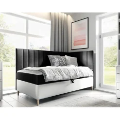 Mobilier1 Lit continental Baltimore 164, Unique, Gris, Faux cuir, Disponible