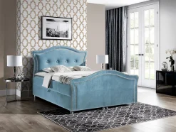 Mobilier1 Lit continental Baltimore 136, Double, Bleu, Tissu, Disponible
